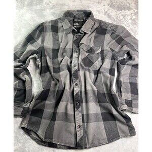 Fox Racing NWOT mens long sleeve buttoned black gray checked sz M cabincore 90s